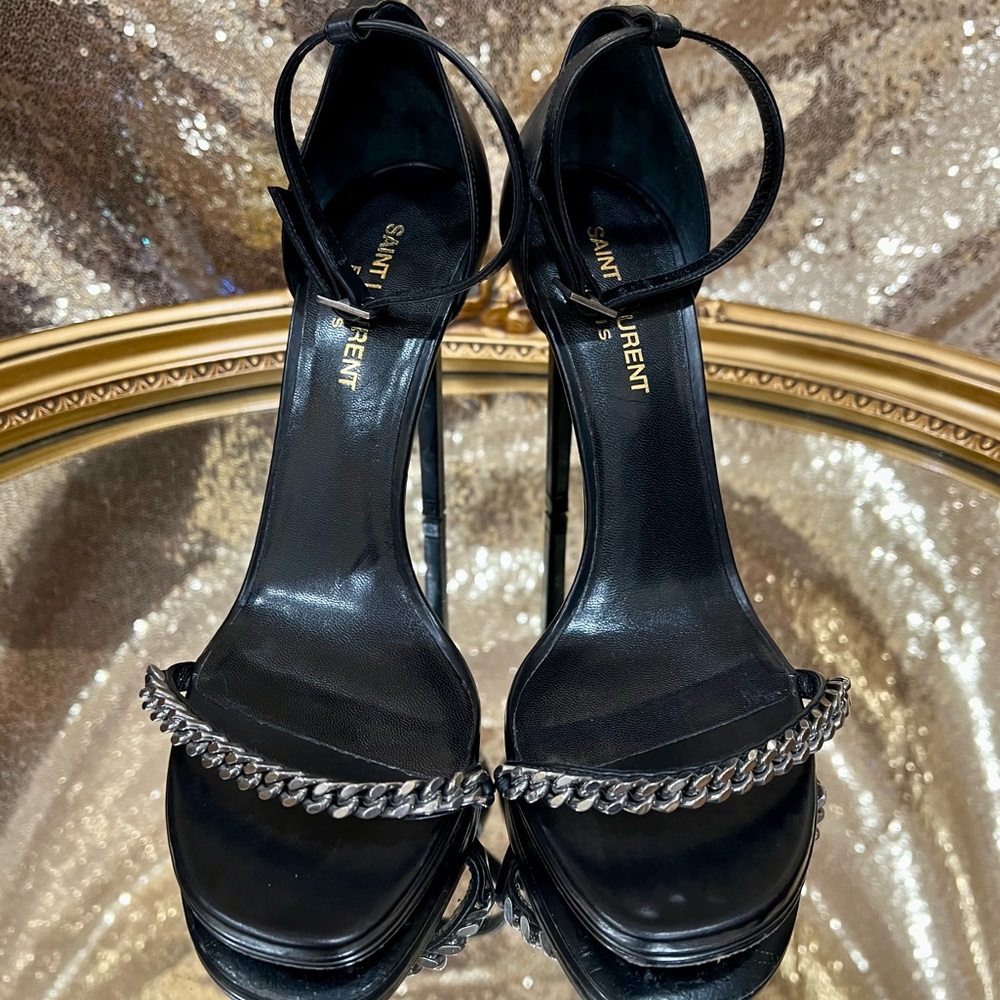 YSL Jane Sandal- Black With Silver Chain